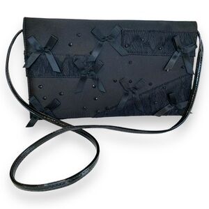 PRABAL GURUNG BLACK NYLON SHOULDER BAG BOWS NIEMAN MARCUS